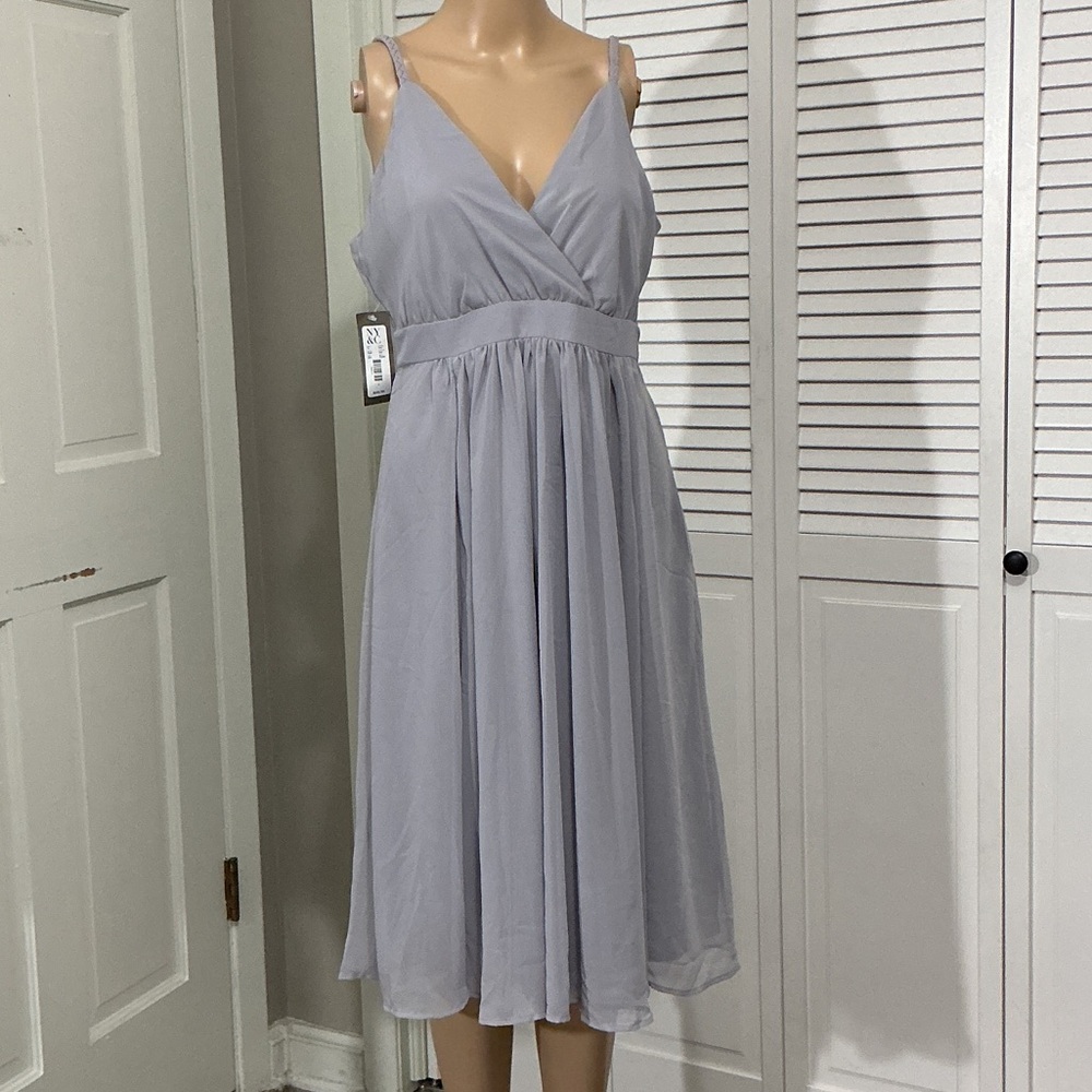 eva mendes for New York & Company Light Gray Spaghetti Strap Midi Dress